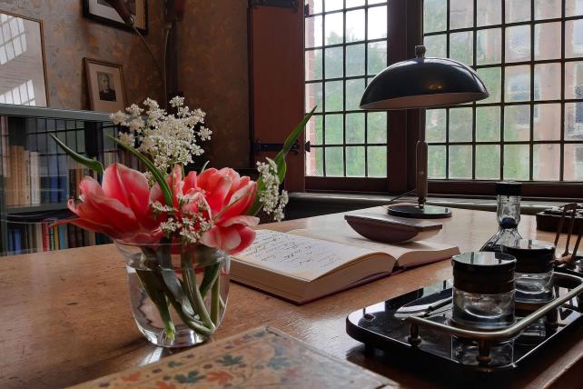 Maria Montessori's desk in her study preserved in the Maria Montessori House
